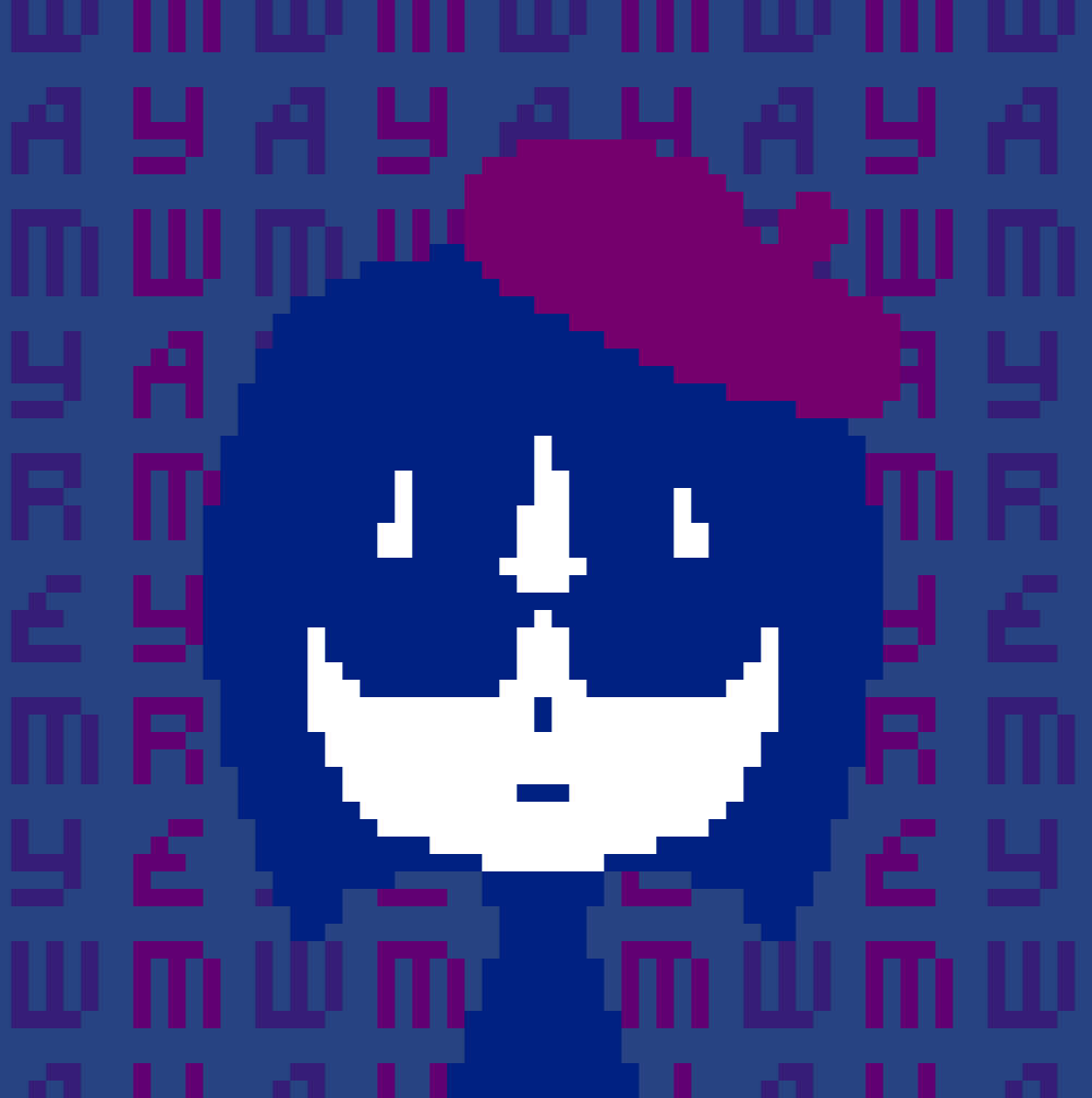 Pixel art of the artist wamyremy's character, Mery, but uses the colors of the "Carrd" logo instead.